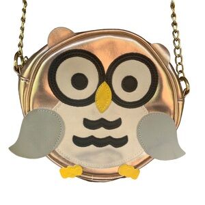 Olivia Miller Owl Chain Crossbody Bag Purse Metallic Finish Embroidered Details